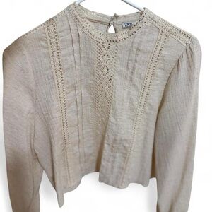 Zara Beige Lace Accent Blouse